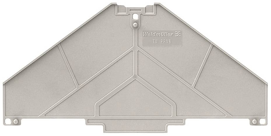 Grau-matte Abdeckung für elektrische Klemmen, mit strukturiertem Design und zentraler Prägung 'Weidmüller TM RYB'.