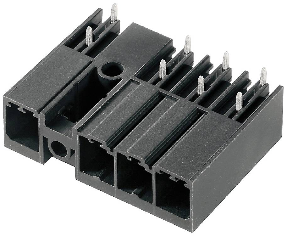 Ein schwarzer, sechspoliger Stecker für elektronische Geräte mit Metallstiften, geeignet zum Anschluss interner Kabel in Computern.