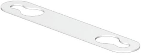 Ein flacher, länglicher Metallstreifen mit zwei ovalen Löchern an den Enden, häufig verwendet zur sicheren Befestigung.