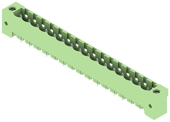 Grüner elektrischer Steckverbinder mit mehreren Anschlussstiften, rechteckige Form, für industrielle Anwendungen geeignet.