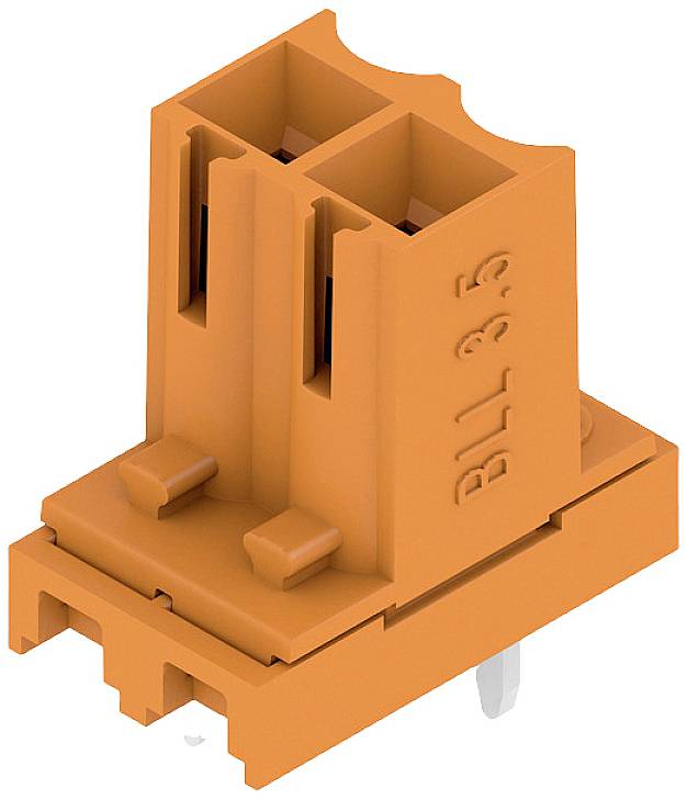 Orangefarbener elektrischer Steckverbinder mit der Aufschrift 'BLL 3.5', vertikal ausgerichtet. Dient der Verbindung von Leiterplatten.