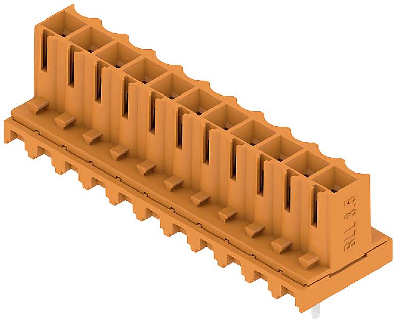 Oranger Steckverbinder mit mehreren Anschlüssen, darauf steht 'BLL 3.5', zur elektrischen Verdrahtung von Geräten oder Schaltungen geeignet.
