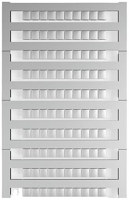 Ein leerer, weißer elektrischer Sicherungskasten mit mehreren horizontalen Reihen für Schalterplatzierungen.