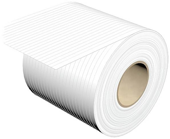 Eine Rolle Toilettenpapier liegt auf einer Seite, gut sichtbar in einem schrägen Winkel.