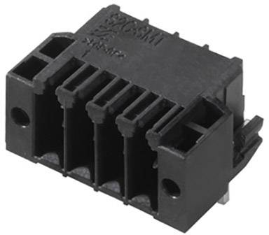 Ein schwarzer, fünfpoliger elektrischer Steckverbinder mit zwei Befestigungslöchern, geeignet für Kabelverbindungen in elektronischen Geräten.