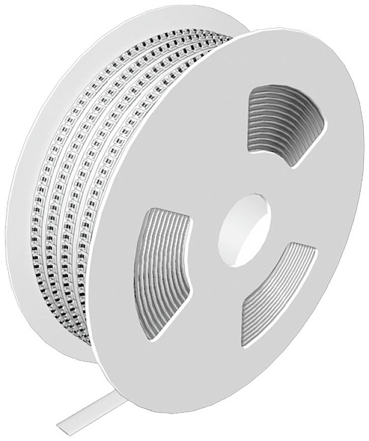 Spule aus Kunststoff mit aufgewickeltem elektronischen Bauteilband, hauptsächlich für die automatische Bestückung von Leiterplatten verwendet.