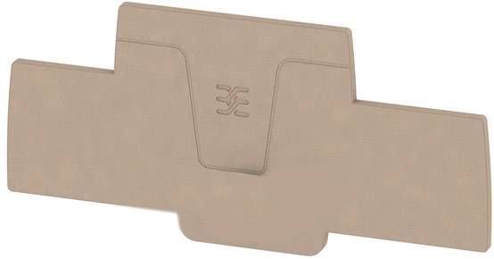 Beige Terminalblockabdeckung mit eingelassenem Symbol in der Mitte, um elektrische Anschlüsse sicher zu abdecken und zu isolieren.