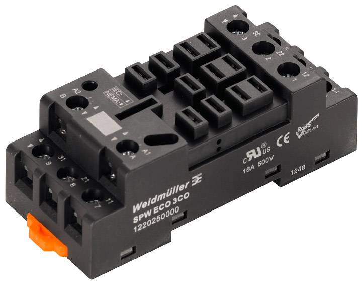Schwarzer Weidmüller Steckverbinder mit mehreren Anschlüssen, geeignet für elektrische Verbindungen bis 16A und 500V.
