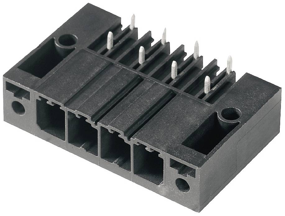 Ein schwarzer elektrischer Steckverbinder mit mehreren Metallstiften, geeignet für den Einbau in elektronische Geräte.