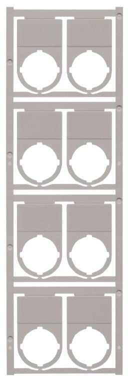Ein Kartonträger mit vier Ringen zur Befestigung von Dosen oder Flaschen aneinander, in einem rechteckigen Raster angeordnet.