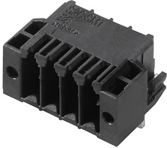 Schwarzer Steckverbinder mit fünf Anschlusslöchern in zwei Reihen. Oberseite beschriftet. Geeignet für elektronische Geräteverbindungen.