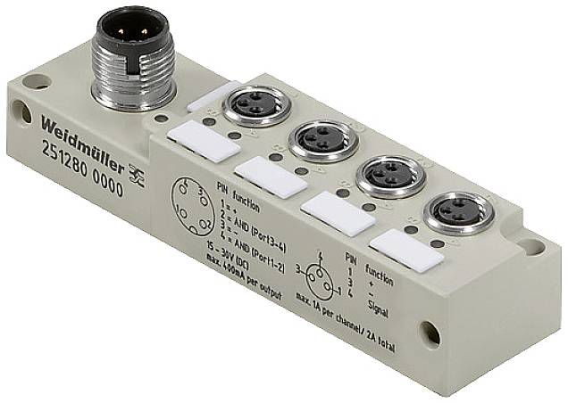 Weidmüller SAI-4-S-3P-M8L-M12-2AND 2512800000 Sensor/Aktorbox passiv M8-Verteiler mit Metallgewinde 1St.