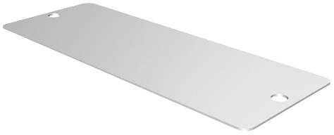 Metallplatte mit zwei ovalen Löchern an den Enden, silberfarbig und rechteckig.