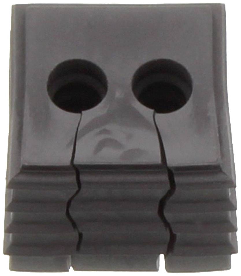 Zwei nebeneinander liegende, schwarze Kreise auf einer grauen, rechteckigen Oberfläche, die an Augen erinnern.