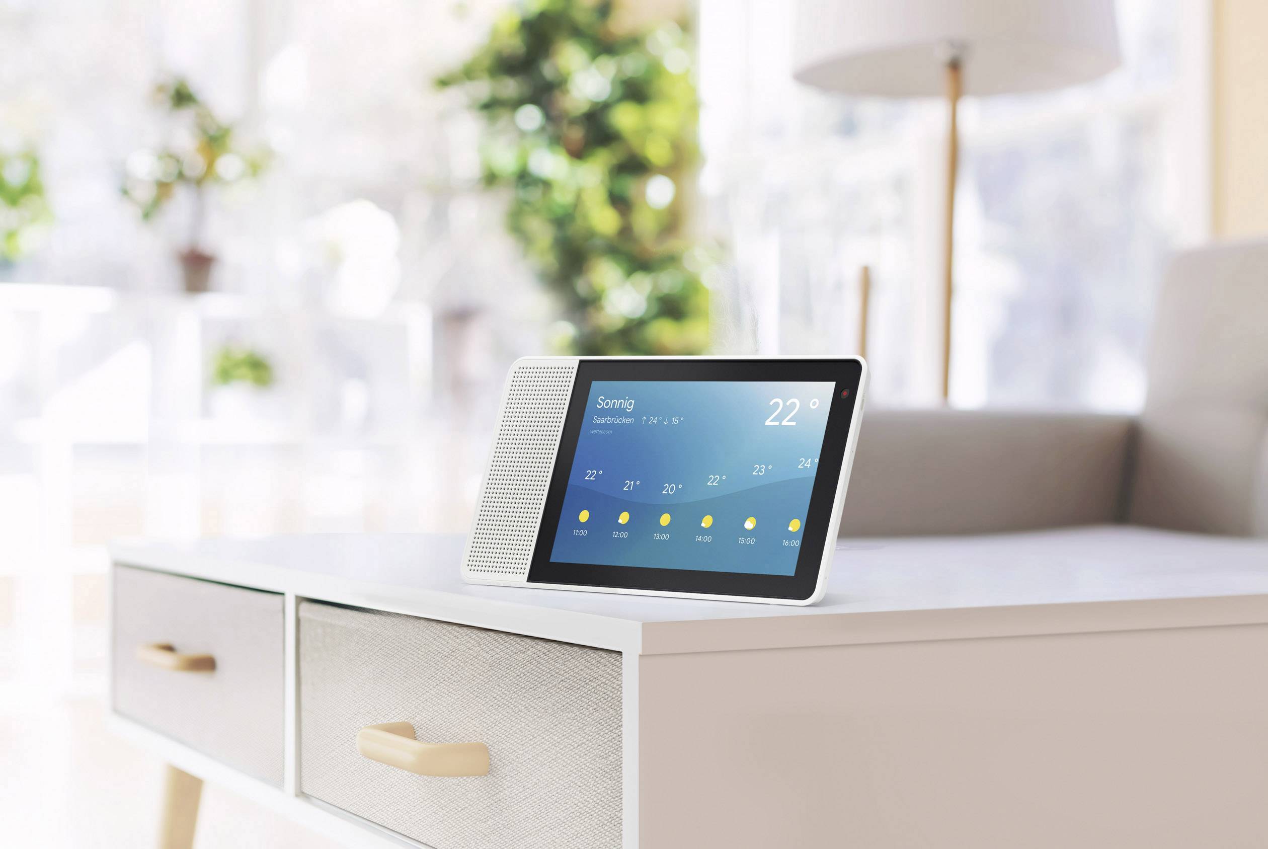 Lenovo 8 HD Smart Display Sprachassistent Weiß, Holz