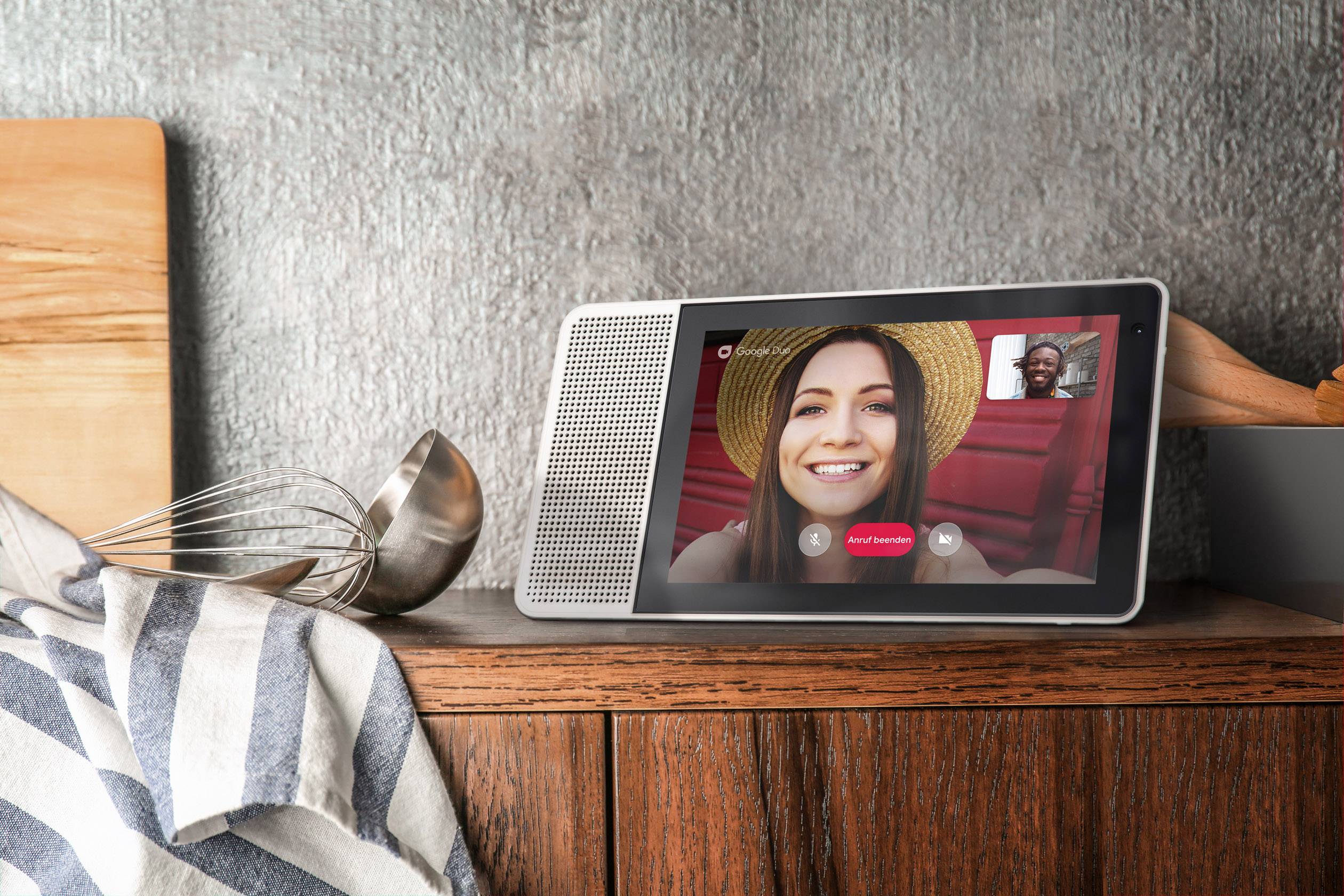 Lenovo 8 HD Smart Display Sprachassistent Weiß, Holz