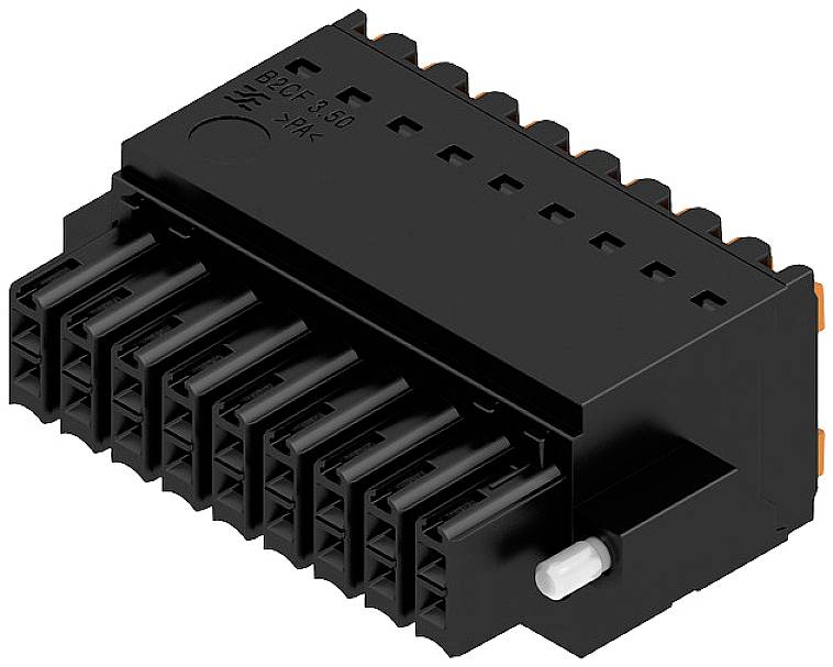 Schwarzer elektrischer Steckverbinder mit mehreren Steckplätzen, möglicherweise für den Einsatz in Elektronik oder Maschinenbau.