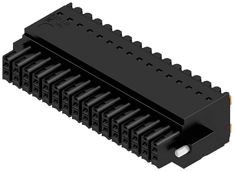 Schwarzer elektrischer Steckverbinder mit mehreren Pins, geeignet für den Anschluss von Kabeln an elektronische Geräte.