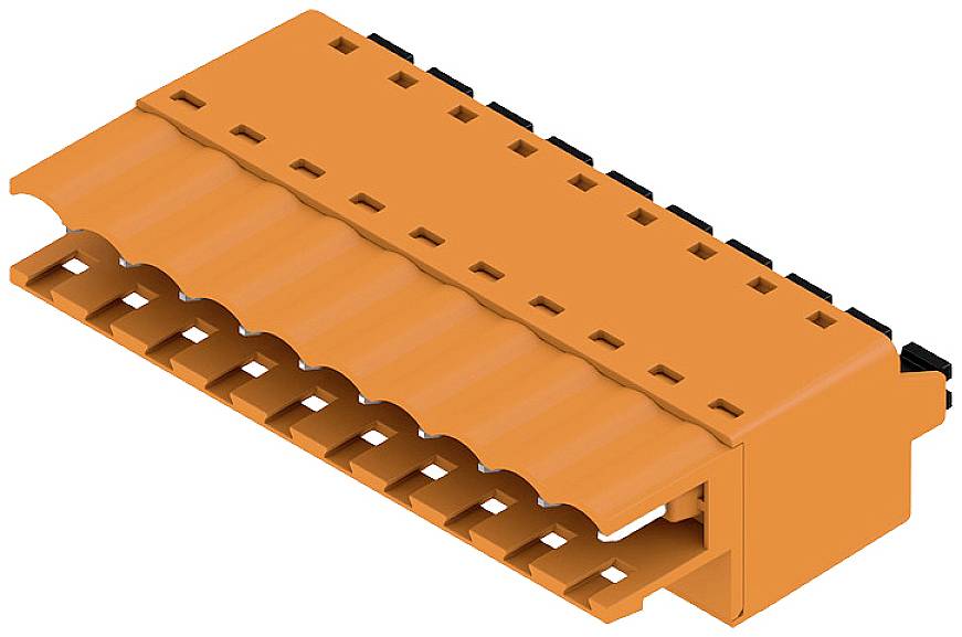 Ein orangefarbener, wellenförmiger Kunststoffeinsatz, der als Teil eines Kabelorganisationssystems zur Befestigung und Führung dient.