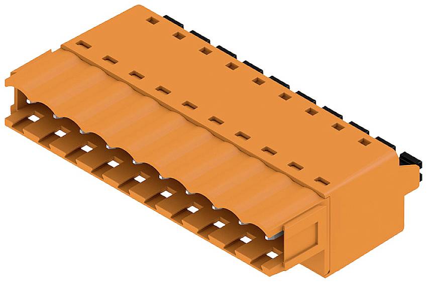 Oranger Steckverbinder mit mehreren Pins, verwendet für elektrische Verbindungen in elektronischen Geräten.