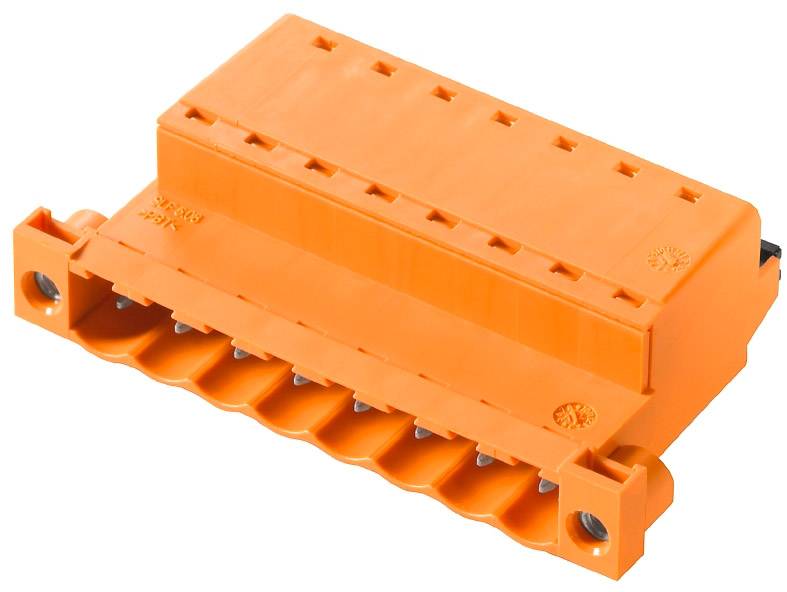 Oranger Steckverbinder mit mehreren Anschlüssen und Schraubfixierung, geeignet für elektrische Verbindungen in Geräten.