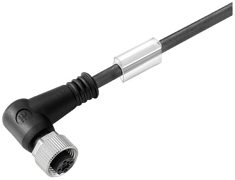 Ein abgewinkelter Kabelstecker mit einem metallischen Anschluss und einem Isolierungselement. Geeignet für elektronische Verbindungen.