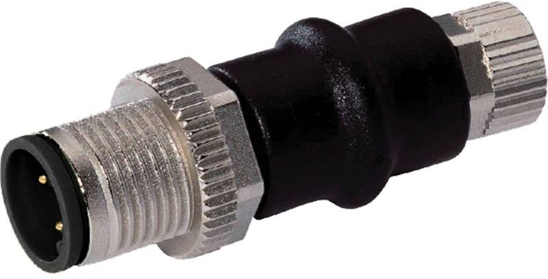 Ein schwarzer und silberner Steckeradapter mit geriffelter Oberfläche, geeignet für industrielle oder technische Anwendungen.