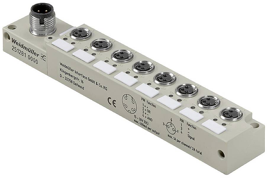 Weidmüller SAI-8-S-3P-M8L-M12-LOG 2512810000 Sensor/Aktorbox passiv M12-Verteiler mit Kunststoffgewinde 1St.