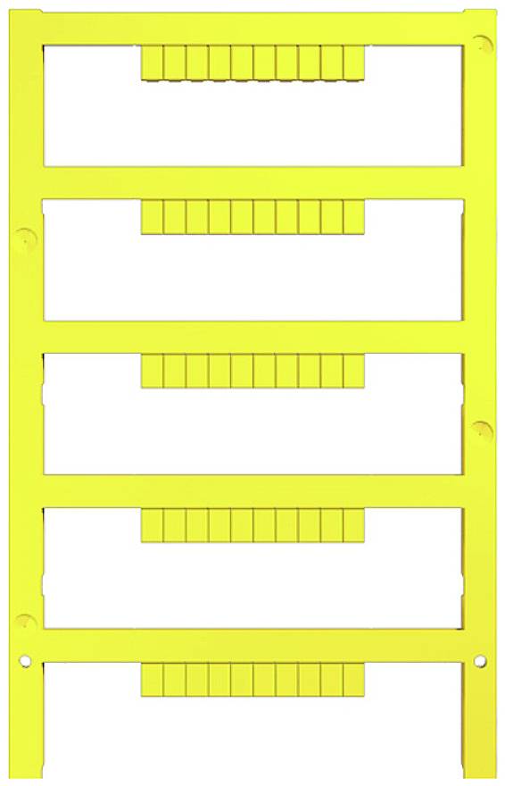 Ein gelbes, rechteckiges, leiterähnliches Objekt mit fünf horizontalen Streben, jede mit kurzen, vertikalen Zähnen versehen.