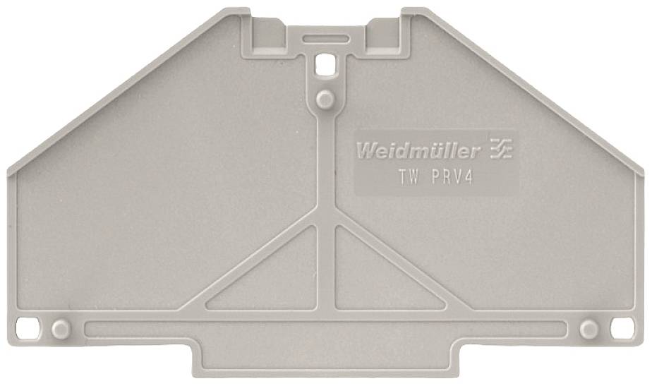 Eine graue Klemme mit Aufschrift 'Weidmüller TW PRV4', für industrielle elektrische Verbindungen, mit einem schlichten, funktionalen Design.