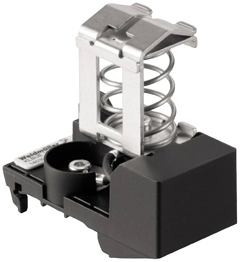 Ein schwarzer elektrischer Kontakt mit einer Metallfeder in einem Gehäuse, verwendet in Schaltermechanismen.