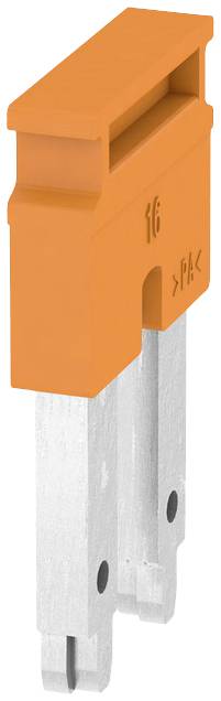 Oranger Stecksicherung mit der Aufschrift '16', zeigt zwei Metallkontakte und eine Kunststoffabdeckung.