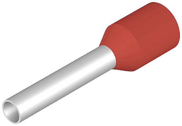 Illustration einer Aderendhülse mit rotem Kunststoffkragen und silbernem Metallrohr.