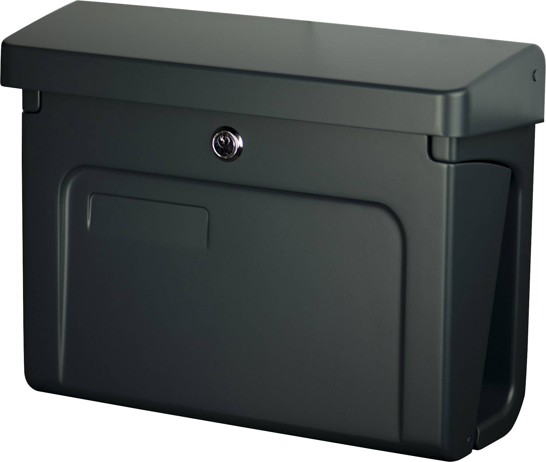 Ein anthrazitfarbener Briefkasten mit Schloss. Rechteckige Form, schlichtes Design, geeignet für den Außenbereich.