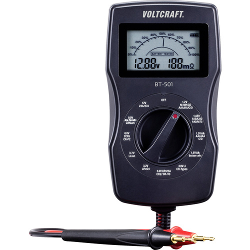 VOLTCRAFT Batterietester BT-501 Messbereich (Batterietester) 1,2 V, 1,5 V, 3 V, 6 V, 3,7 V, 9 V, 12