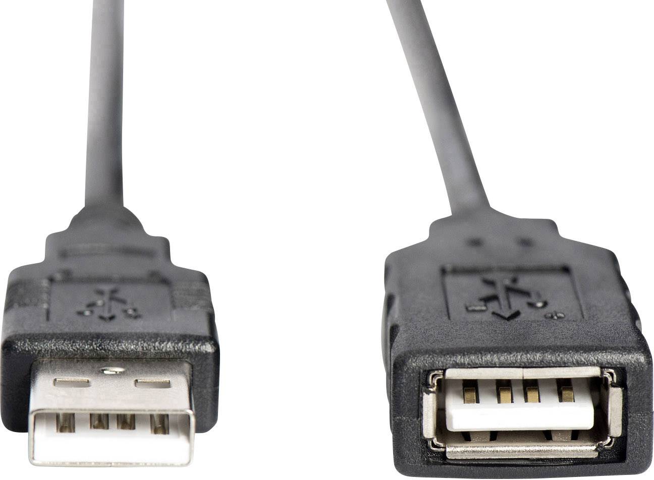 Schwarzes USB-Verlängerungskabel mit männlichem und weiblichem Anschluss.