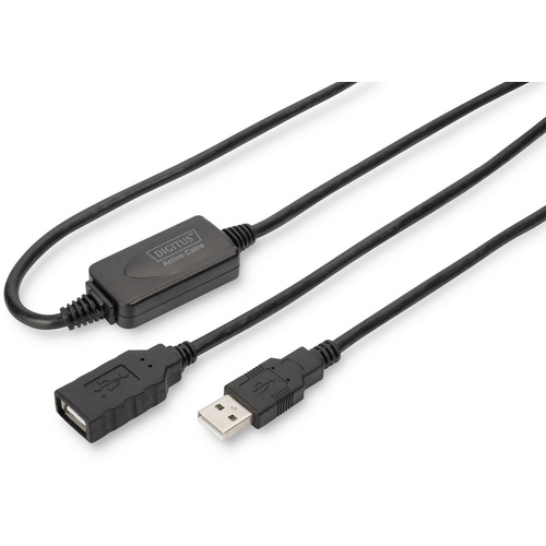 Digitus USB-Kabel USB 2.0 USB-A Buchse, USB-A Stecker 15.00m Schwarz mit USB, mit Verlängerungskabel DA-73101