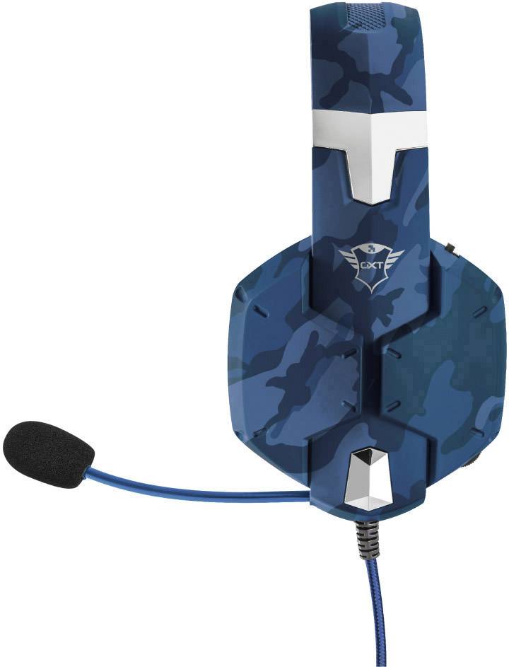 Trust GXT322B Carus Gaming On Ear Headset kabelgebunden Stereo Camouflage, Blau Lautstärkeregelung, Mikrofon-Stummschaltung
