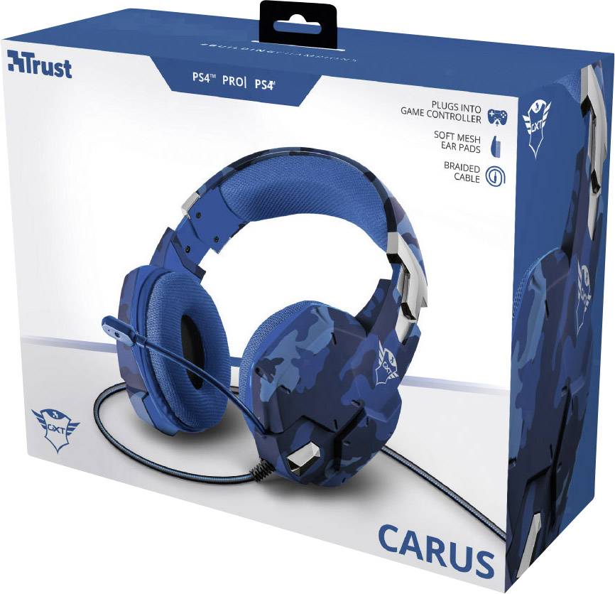 Trust GXT322B Carus Gaming On Ear Headset kabelgebunden Stereo Camouflage, Blau Lautstärkeregelung, Mikrofon-Stummschaltung