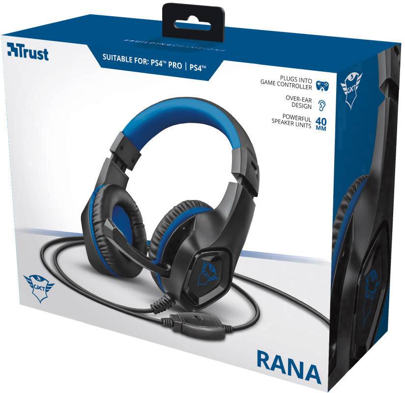 Trust GXT404B Rana Gaming Over Ear Headset kabelgebunden Stereo Schwarz, Blau Mikrofon-Rauschunterdrückung Lautstärkeregelung
