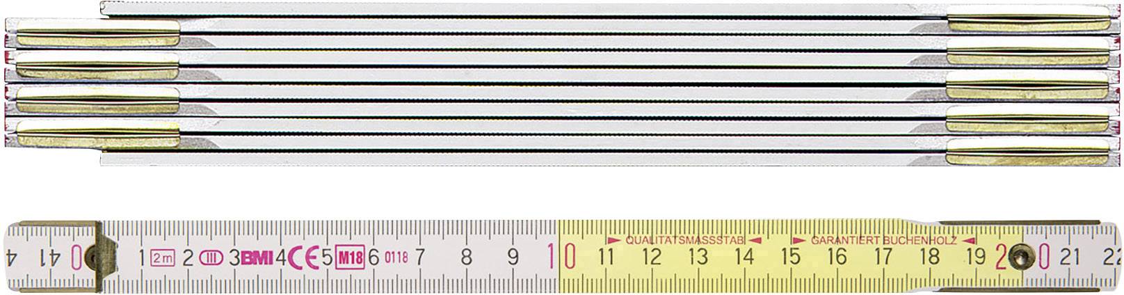 Zusammengeklappter und ausgeklappter Zollstock auf weißem Hintergrund, zeigt Zentimeter- und Meter-Maßeinheiten.