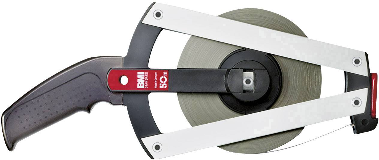 Metallmaßband mit ergonomischem Griff und Maßanzeige, geeignet für präzise Messungen bis 50 Meter.