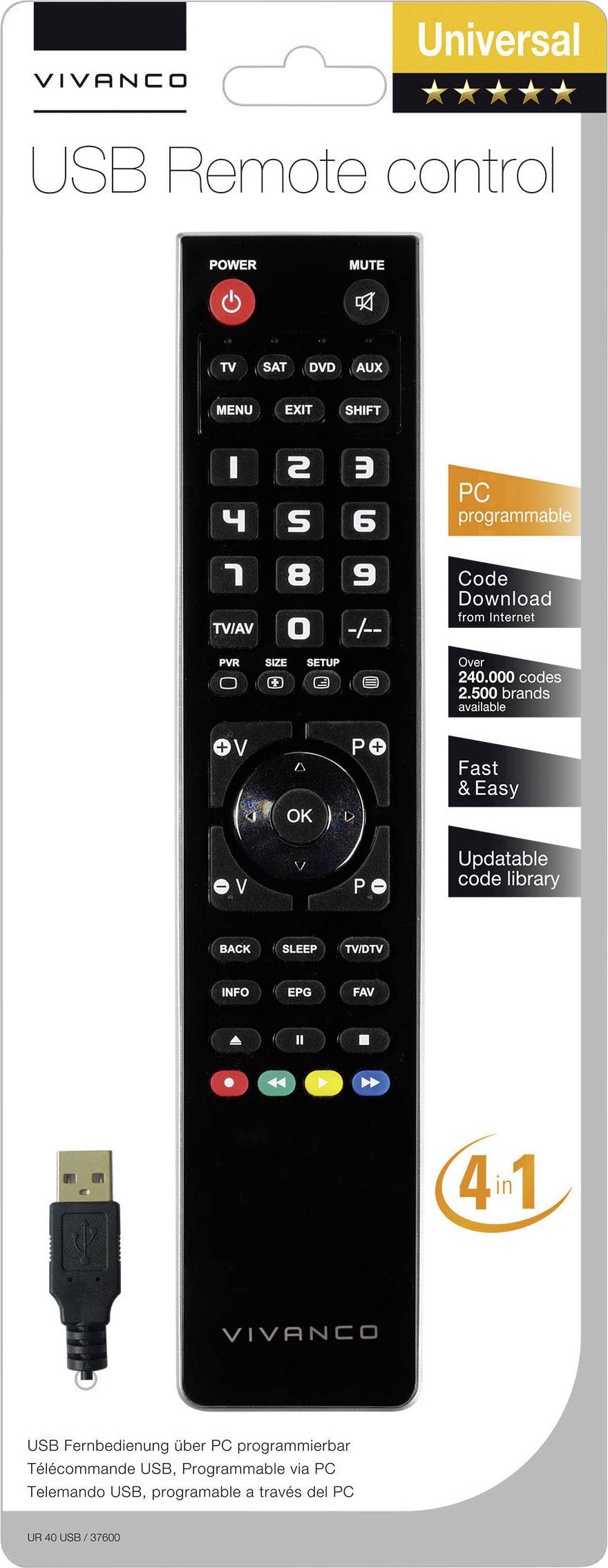 Vivanco UR 40 USB  Fernbedienung Schwarz, Silber