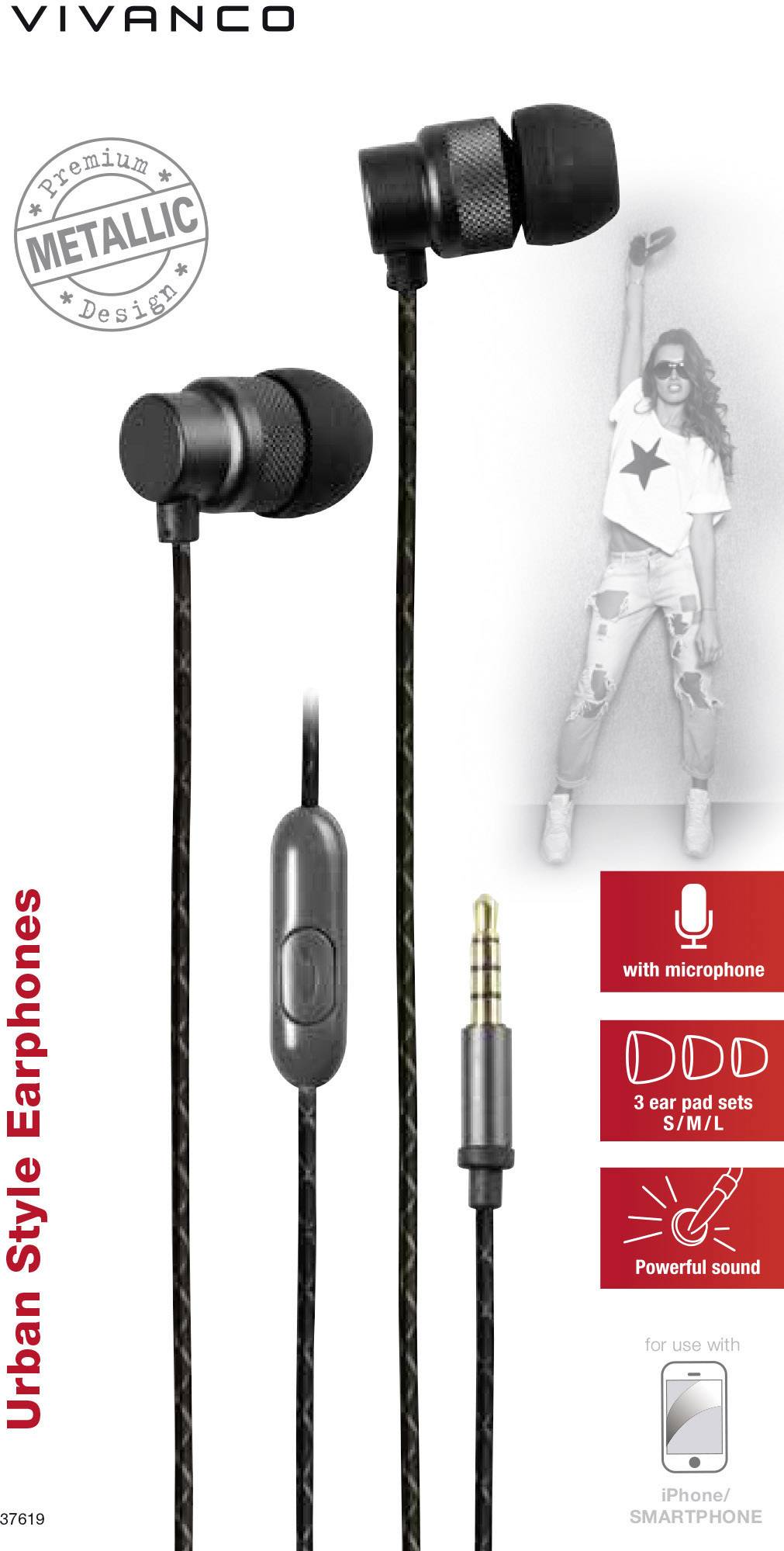 Vivanco URB 50 B HiFi In Ear Kopfhörer In Ear Schwarz (metallic)