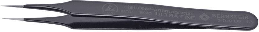 Schwarze, antimagnetische Edelstahlpinzette mit feiner Spitze und der Aufschrift 'Bernstein ULTRAFINE 5-330 –1'. Geeignet für Präzisionsarbeiten.