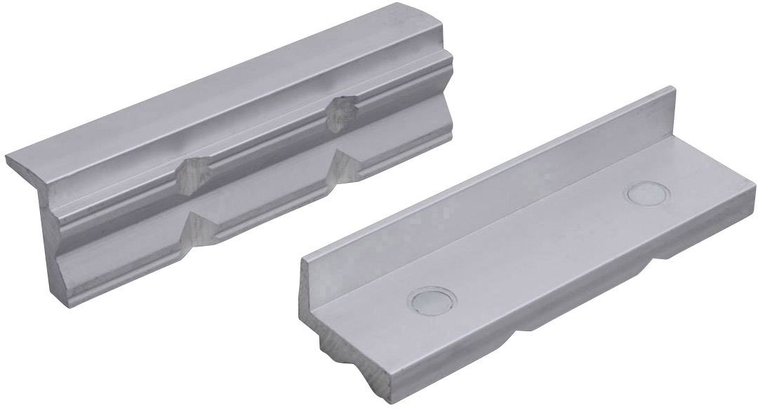 Zwei Metallklammern, eine aufrecht und eine flach liegend. Sie haben eine gezackte Oberfläche und scheinen aus robustem Material zu bestehen.