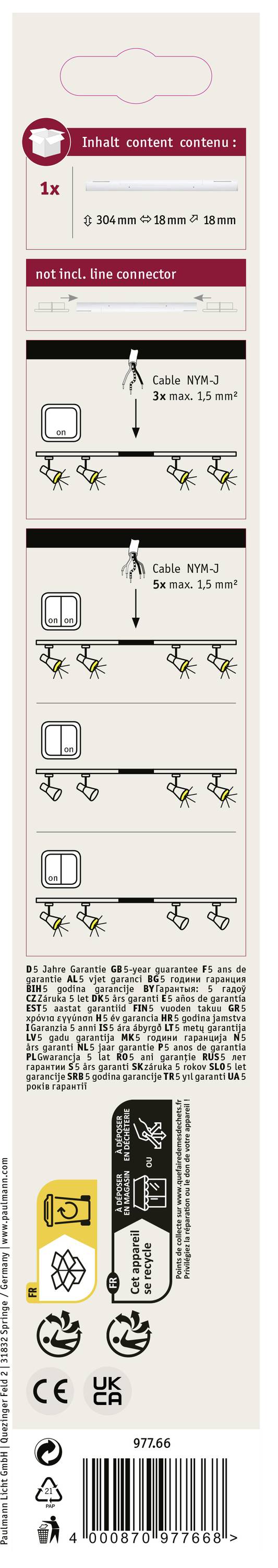 Paulmann URail 97766 Hochvolt-Schienensystem-Komponente Mitteleinspeiser Weiß