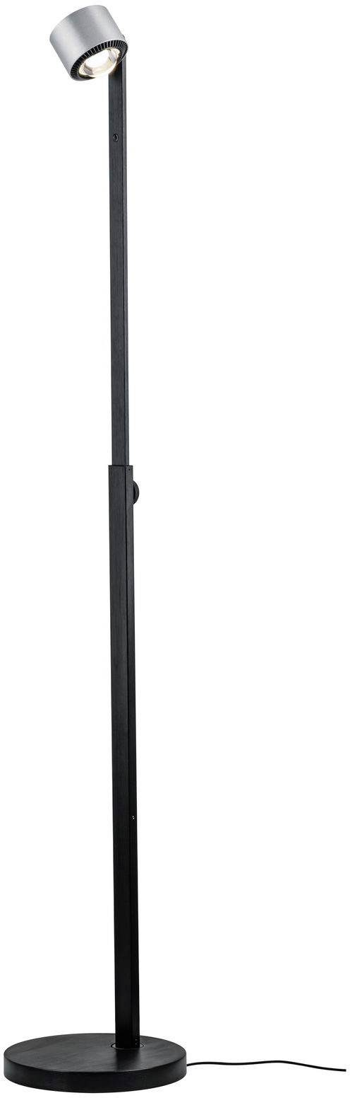 Stehlampe mit modernem, schlankem Design, schwarzer Metallkorpus und verstellbarem Leuchtkopf. Ideal für gezielte Beleuchtung.