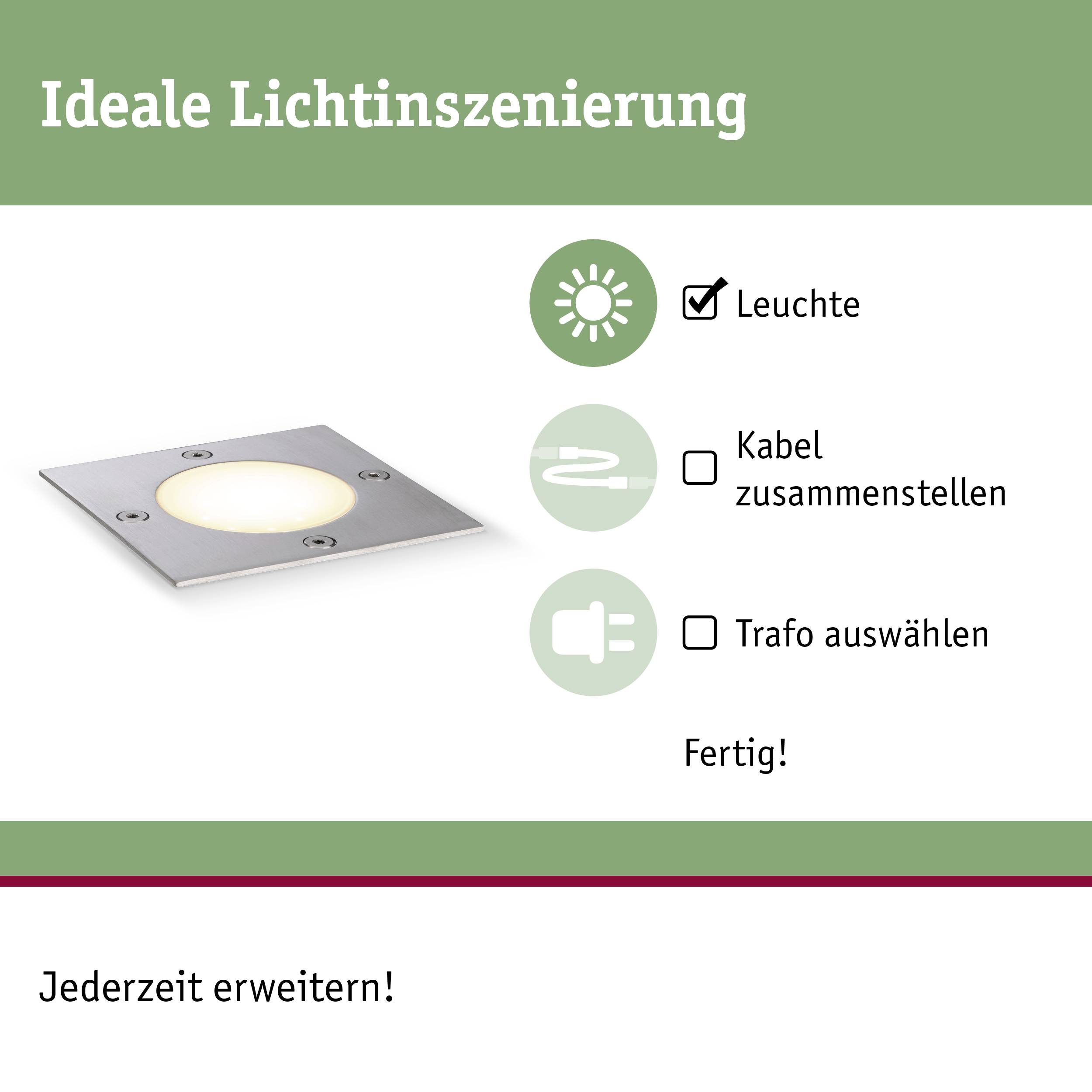 Paulmann 94227 Beleuchtungssystem Plug & Shine LED-Außeneinbauleuchte LED 3.6W Warmweiß Edelstahl