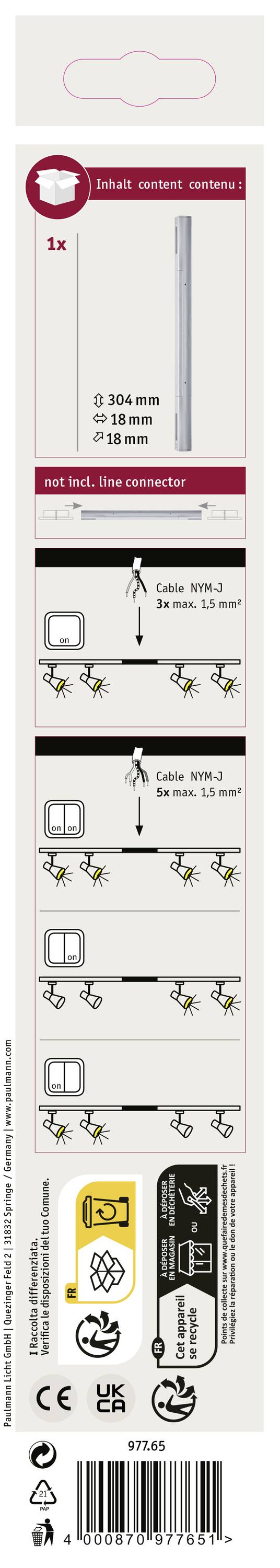 Paulmann URail 97765 Hochvolt-Schienensystem-Komponente Mitteleinspeiser Chrom (matt)